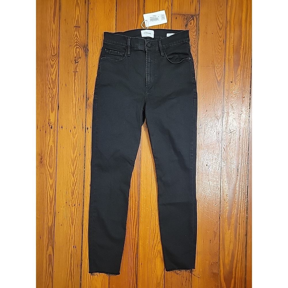 Frame Black All High Rise Womens 28 Cigarette Black Jeans Raw Hem Chic Skinny